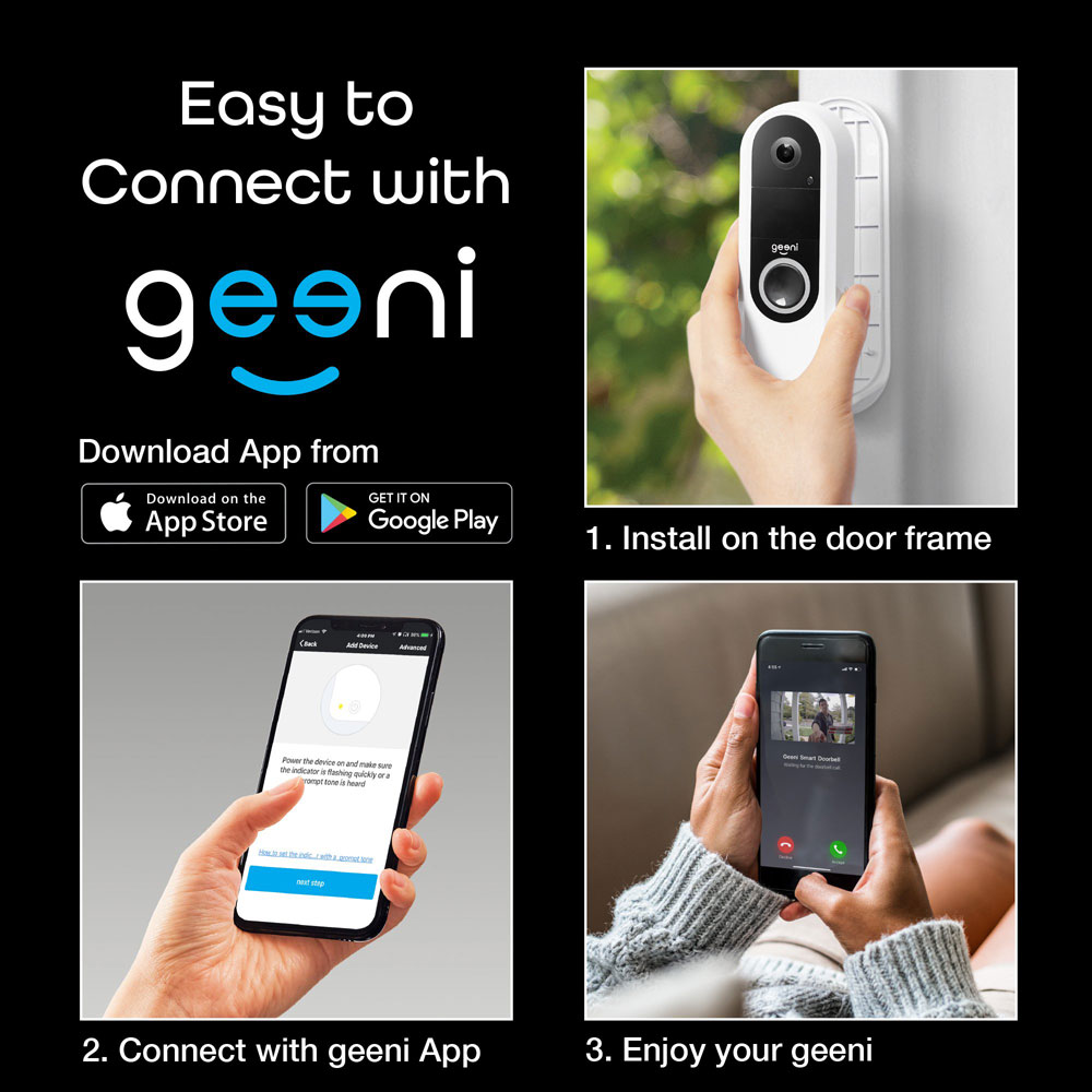 Geeni QUICKPEEK Smart Wi-Fi Doorbell Camera 1080p and Wireless Chime